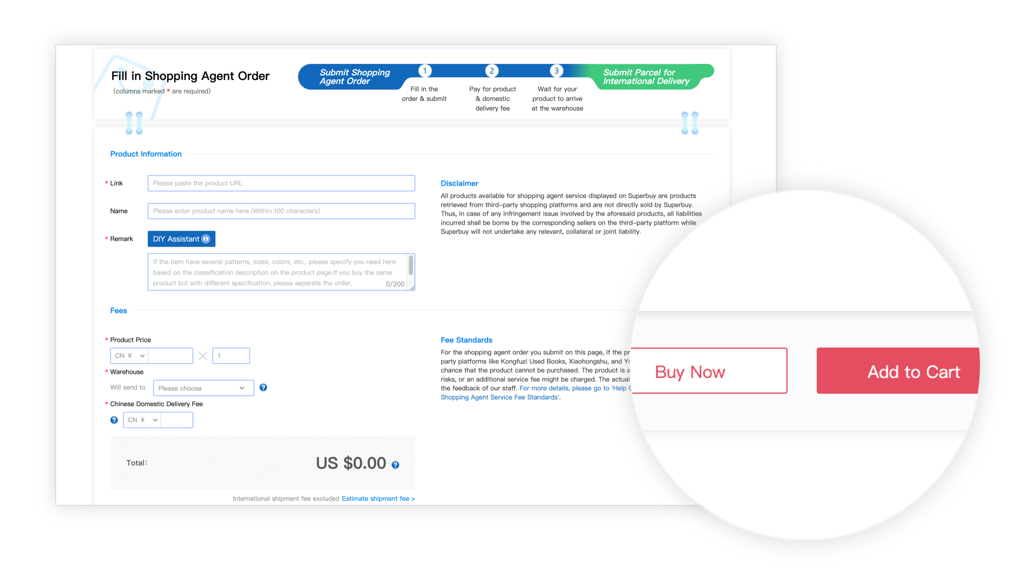 Enter listing and variant details in the manual purchase form