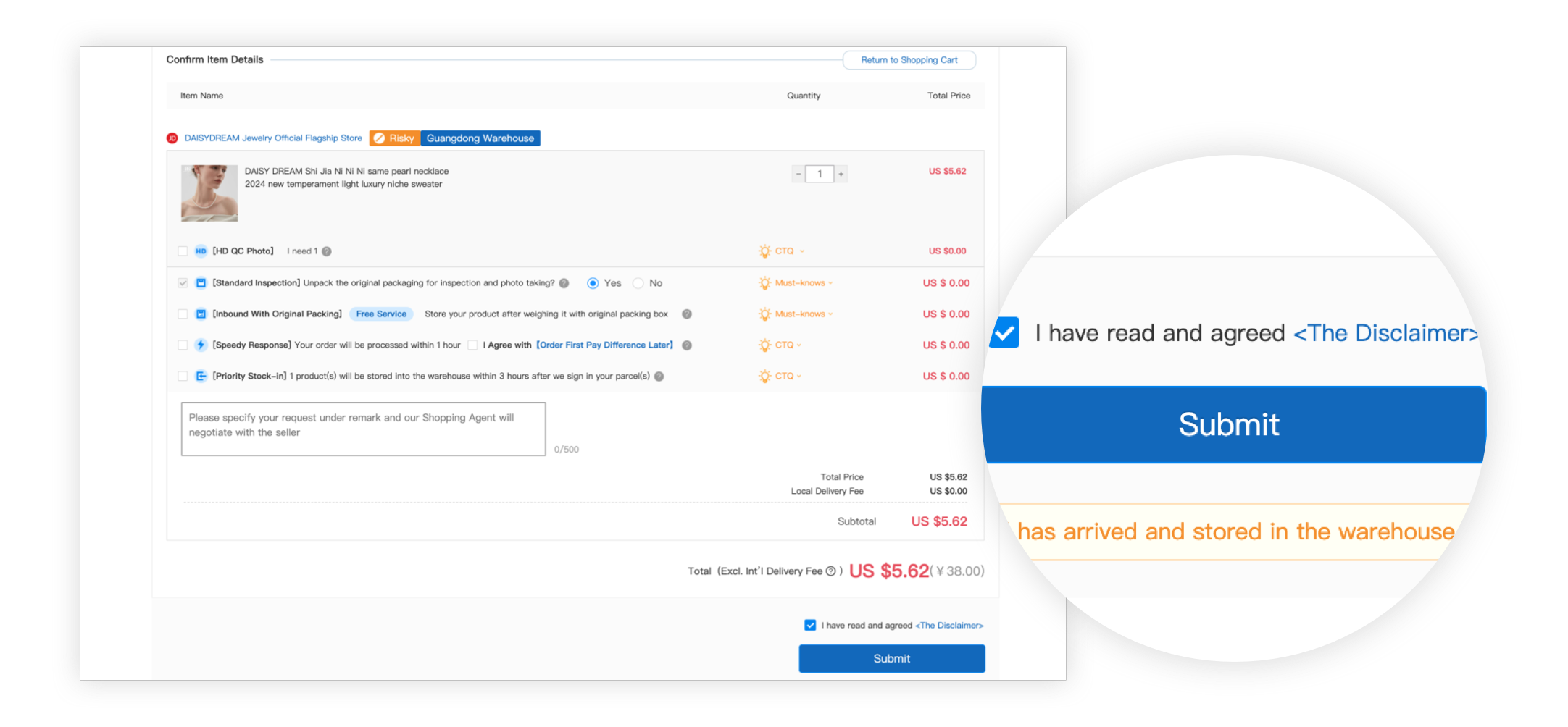 Review the product order and confirm its payment